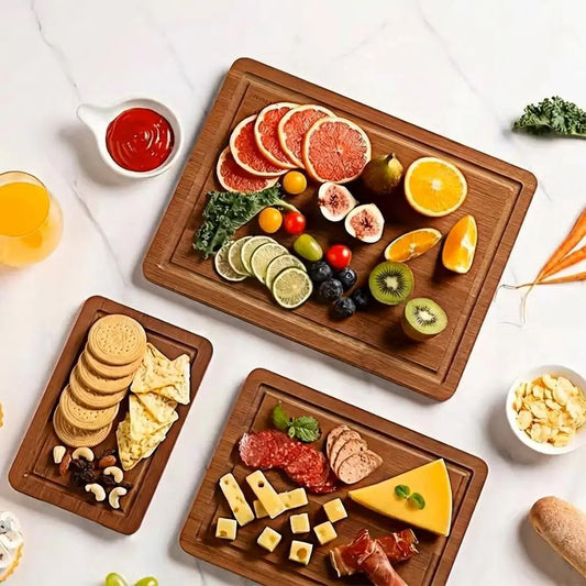 5 Pack Bamboo Cutting Boards with Juice Groove, Multipurpose Natural Wooden Kitchen Chopping Board Set for Meat Vegetables Fruit, Pre-Oiled Durable Serving Tray