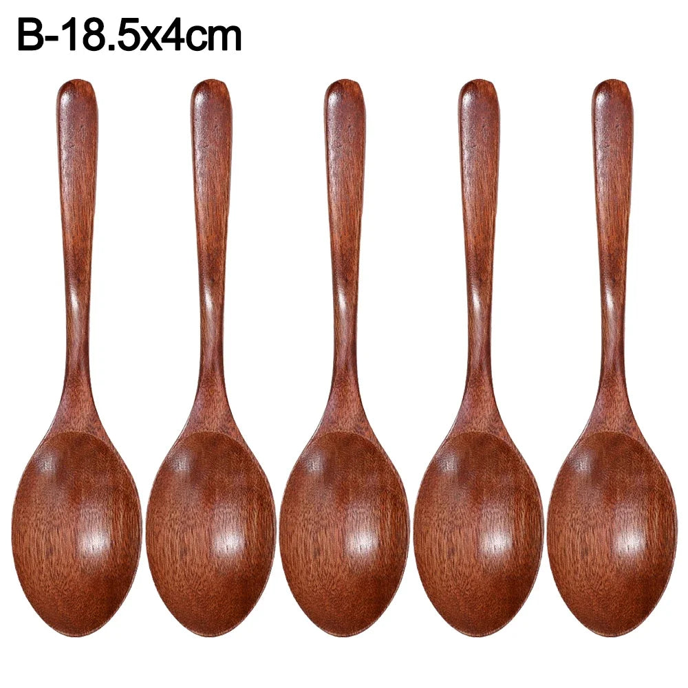 10/1Pcs Wooden Spoon Long Hand Soup Scoops Kitchen Spice Coffee Honey Stir Spoons Ellipse Ladle Sets Stirrer Teaspoons Tableware