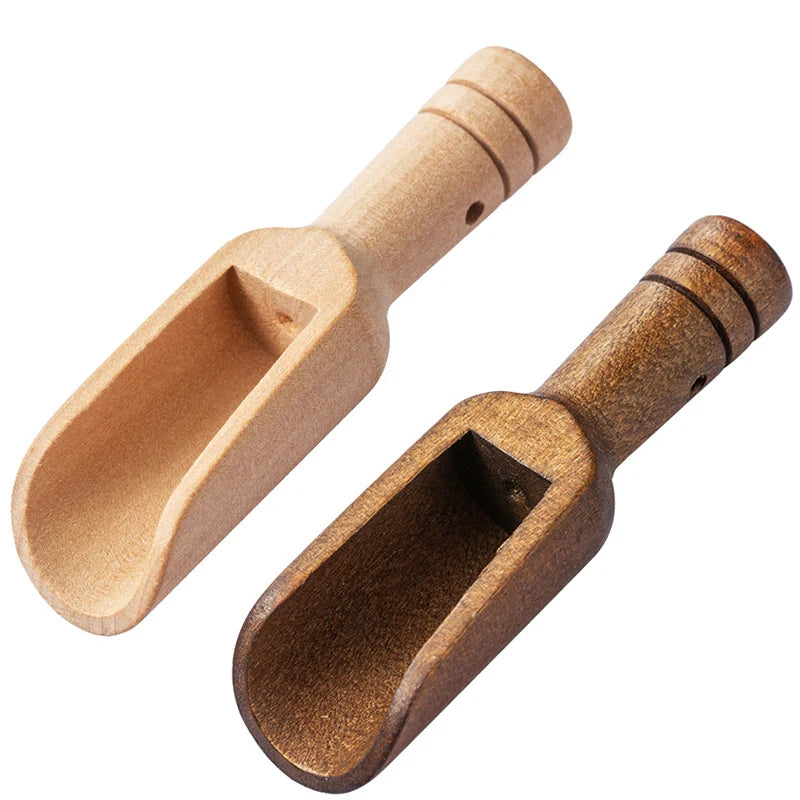 2Pcs Mini Wooden Spoons Small Bath Salt Scoop Natural Beech Wood Scoop Small Spice Spoons For Sugar Scrubs Cereal JT557