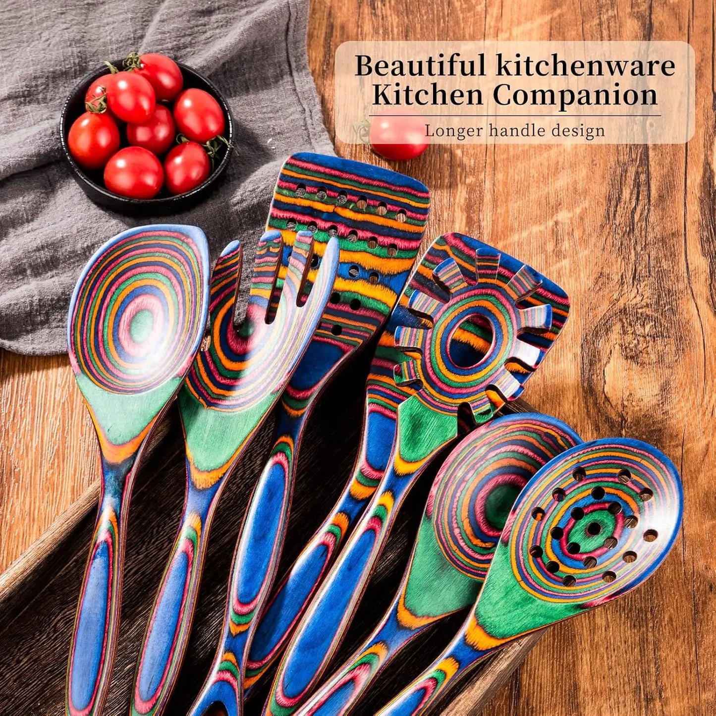 Pakkawood 7-Piece Wooden Cooking Utensils Set, Non-Stick Safe Spoons for Kitchen, Heat-Resistant & Durable