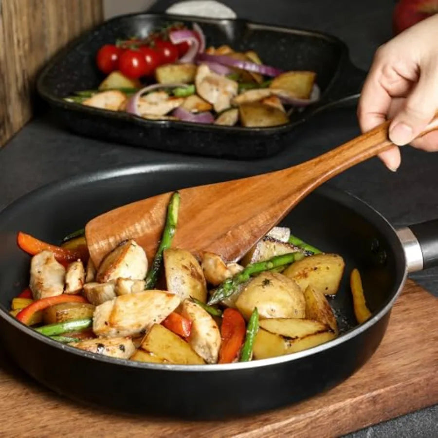 Wooden Spoons for Cooking, 12 Pcs Teak Wood Kitchen Utensils Set with Spoon Rest - Nonstick Heat Resistant Wooden Cooking Utens