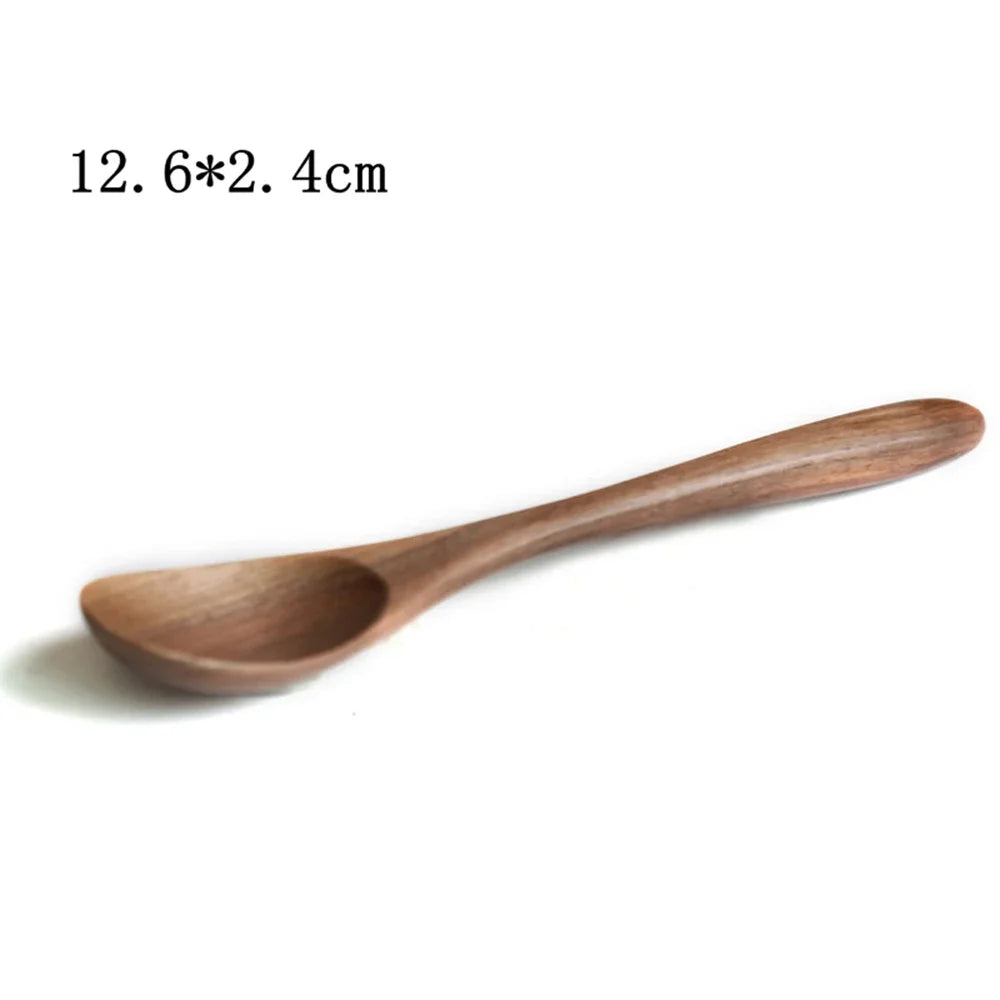 Japanese Style Black Walnut Wooden Dessert Spoon Tableware Coffee Honey Spoons Stir Long Scoop Soup Rice Spoon Kitchen Supplies