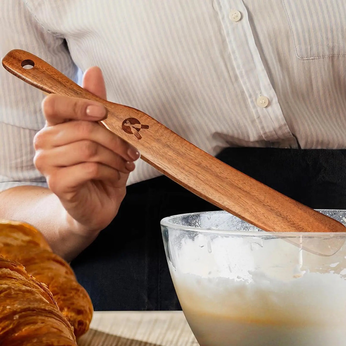 Kitchen Jar Scraping Tool Dough Mixing Flat Stirring Stick Kitchen Jar Scraping Tool Eco-Friendly Wooden Sourdough Starter Mixer