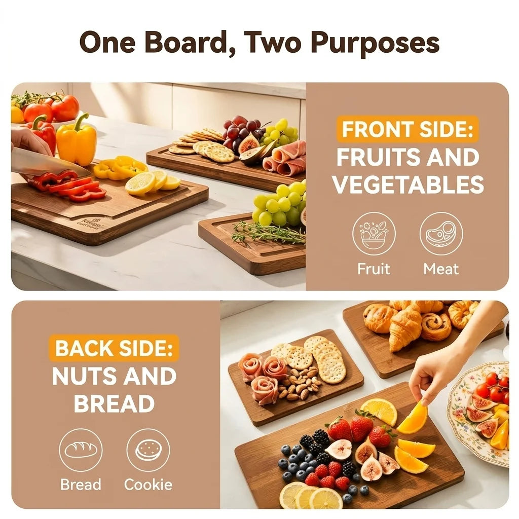 3/5 Pack Bamboo Cutting Boards Set with Juice Groove, Natural Solid Bamboo Kitchen Chopping Boards for Meat Vegetables Fruit, Three Size Heavy Duty Wooden Cooking Prep Boards