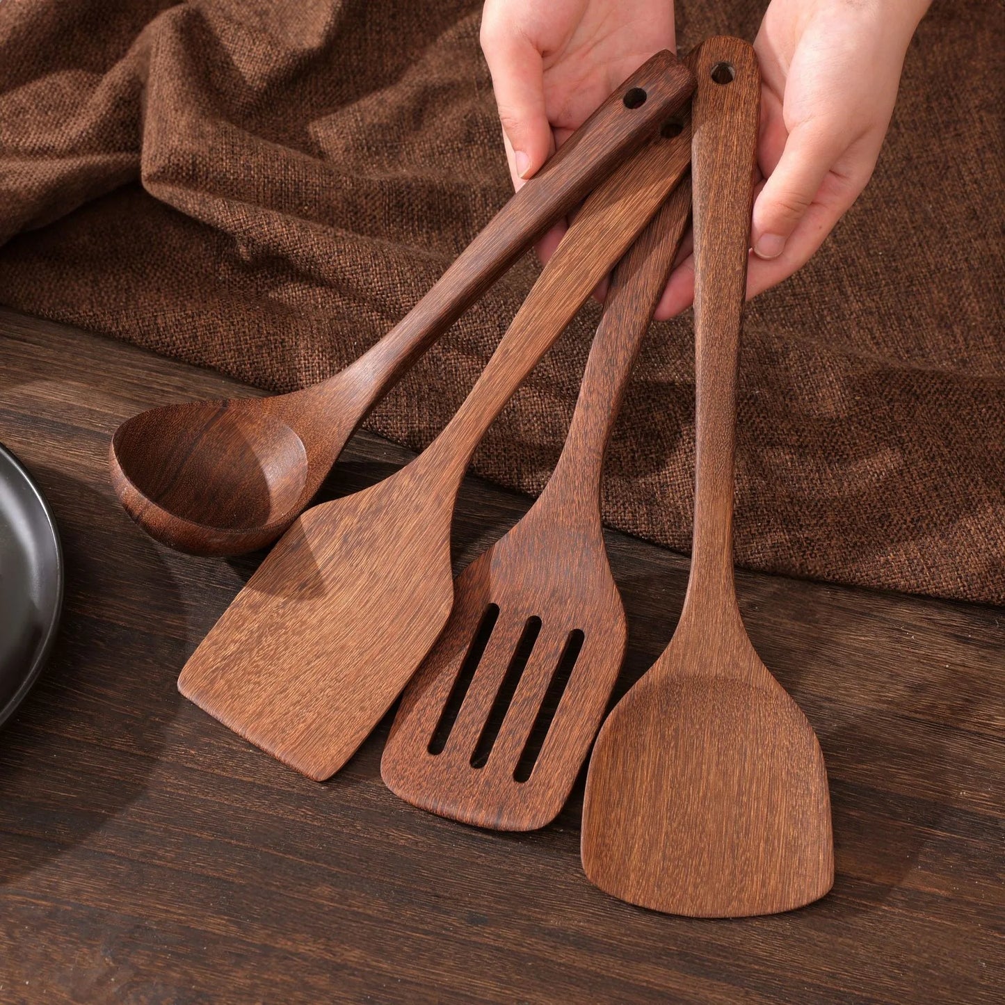 1pc Wooden Spatula Wood Rice Spoon Long Handle Flat Frying Turner Spatula Soup Ladle Cooking Utensil Nonstick Pan Kitchen Tools