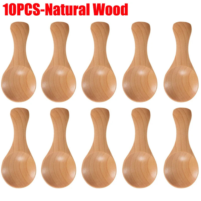 1-10PCS Mini Natural Wooden Spoons Scoop Tea Honey Coffee Condiment Salt Sugar Spoon Cooking Tools Household Kitchen Gadgets