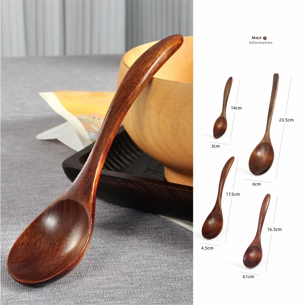 Japanese Wooden Spoon Wood Tableware Spoon Anti-Scald Tea Coffee Stirring Spoons Cooking Utensils for Kitchen Tool Soup Teaspoon