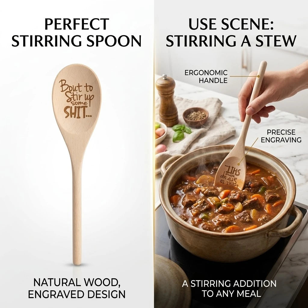Funny Wooden Spoons Christmas Gift Laser Engraved Personalized Cooking Spoon Long Handle Wooden Kitchen Utensils Housewarming Gifts for Grandma Mother