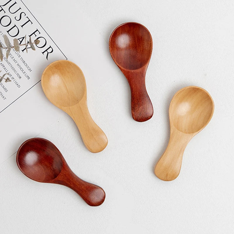 5Pcs Multipurpose Natural Mini Wooden Spice Spoons, Smooth Wood Scoops for Tea Sugar Salt Powder Condiment Jar Kitchen Utensils