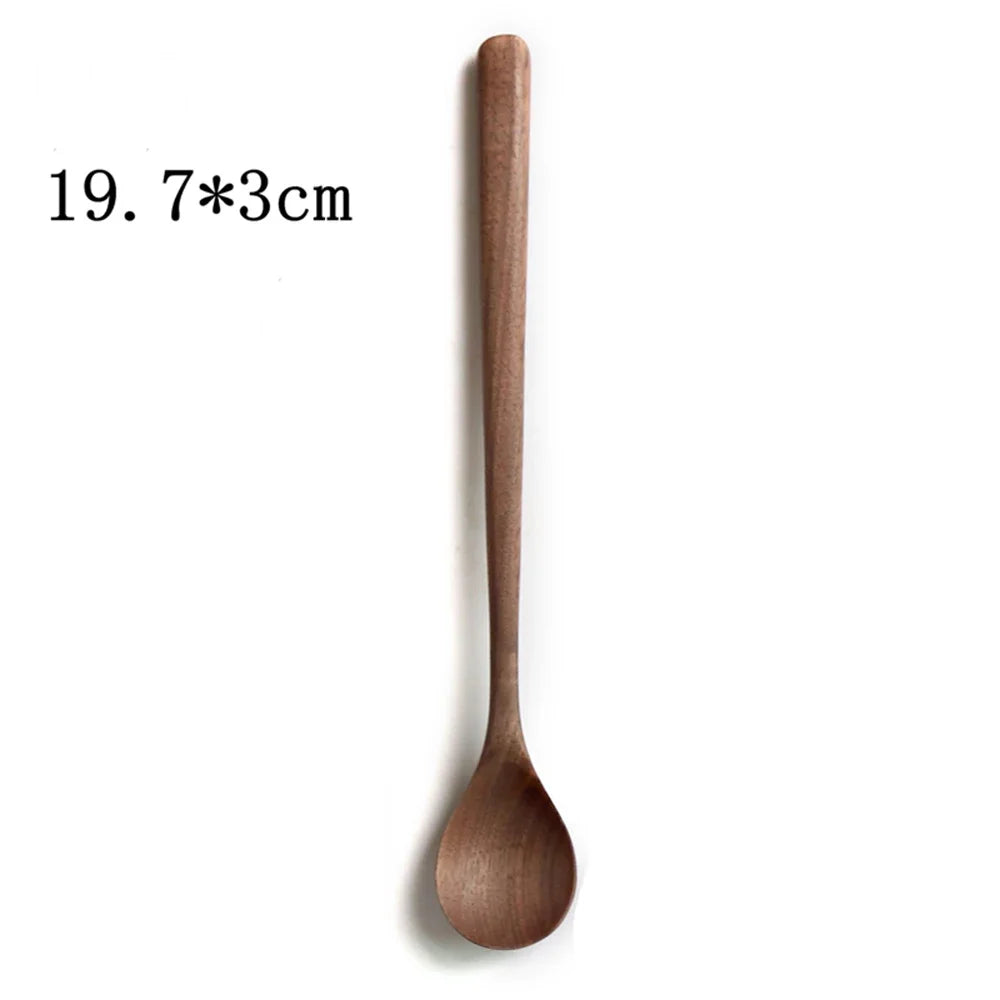 Japanese Style Black Walnut Wooden Dessert Spoon Tableware Coffee Honey Spoons Stir Long Scoop Soup Rice Spoon Kitchen Supplies