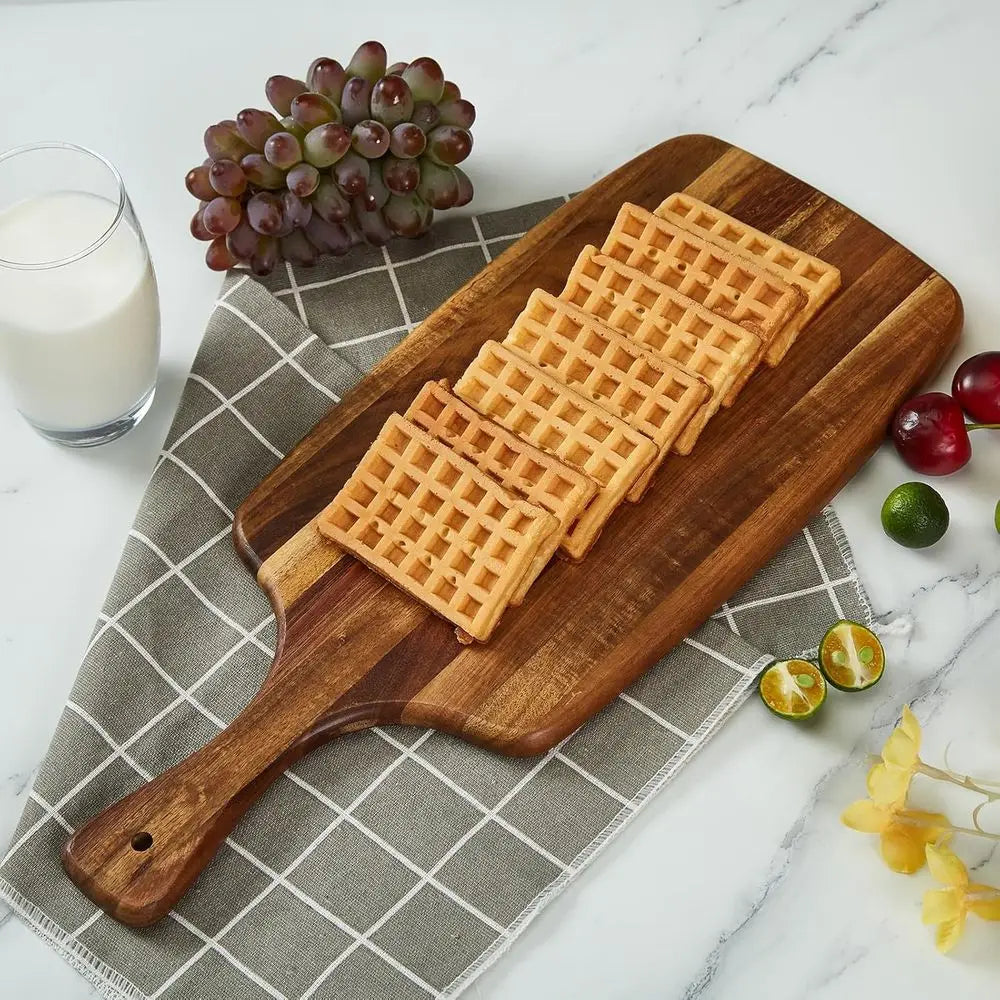 17x7 Inch Wooden Cutting and Cheese Board with Handle - Decorative Serving Platter for Kitchen and Charcuterie