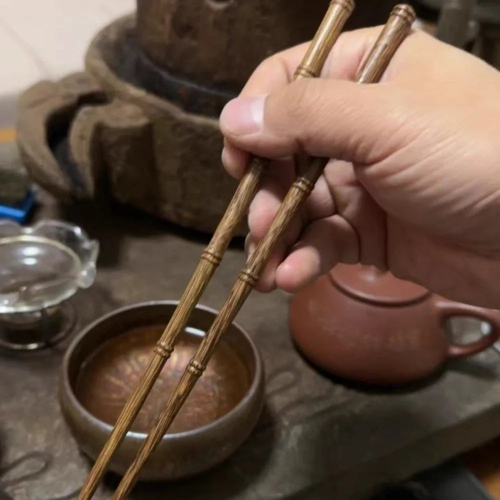 1 Pair High-end Retro Wooden Chopsticks Japanese Style Handmade Sushi Chopsticks Bamboo Shape Solid Color Pointed Chopsticks