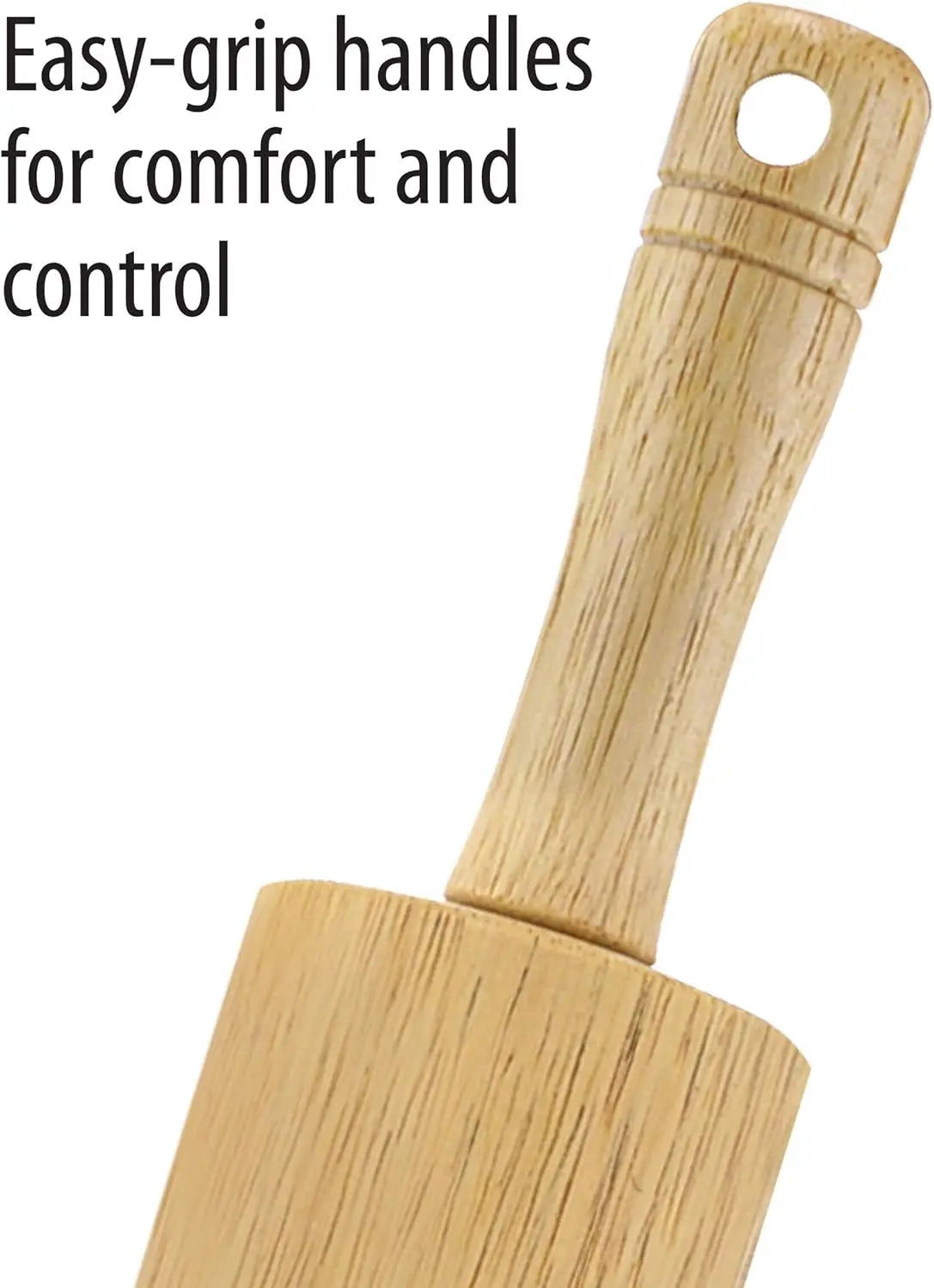 Classic Wood Rolling Pin, 18-Inch Hardwood Dough Roller for Baking Pizza, Pies, Pastry and Cookies, Ergonomic Handles, Kitchen E