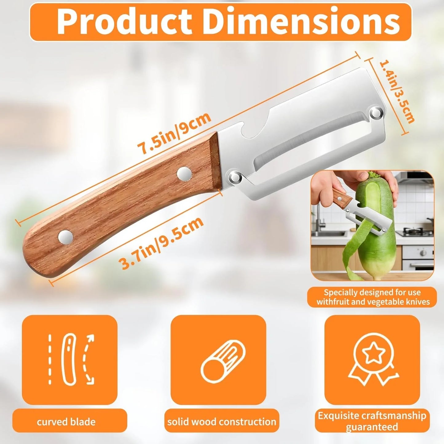 2 pcs Multifunctional Vegetable Peeler with Wooden Handle, 2-in-1 Stainless Steel Peeler with Built-in Bottle Opener, Ergonomic Peelers for Kitchen, Sharp Vegetable Peeler for Potato, Carrot & Fruit