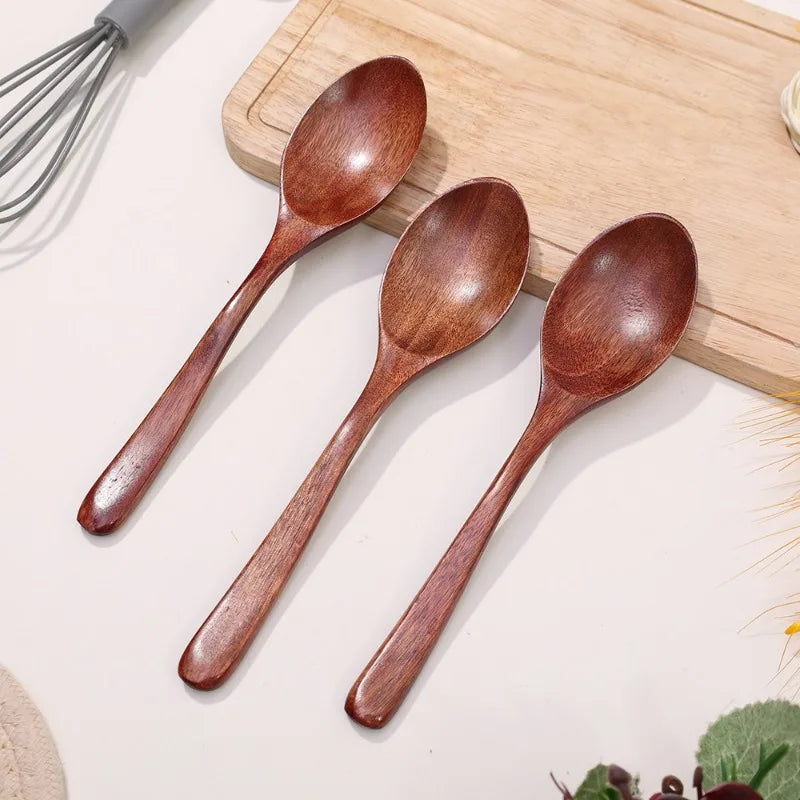 10/1Pcs Wooden Spoon Long Hand Soup Scoops Kitchen Spice Coffee Honey Stir Spoons Ellipse Ladle Sets Stirrer Teaspoons Tableware
