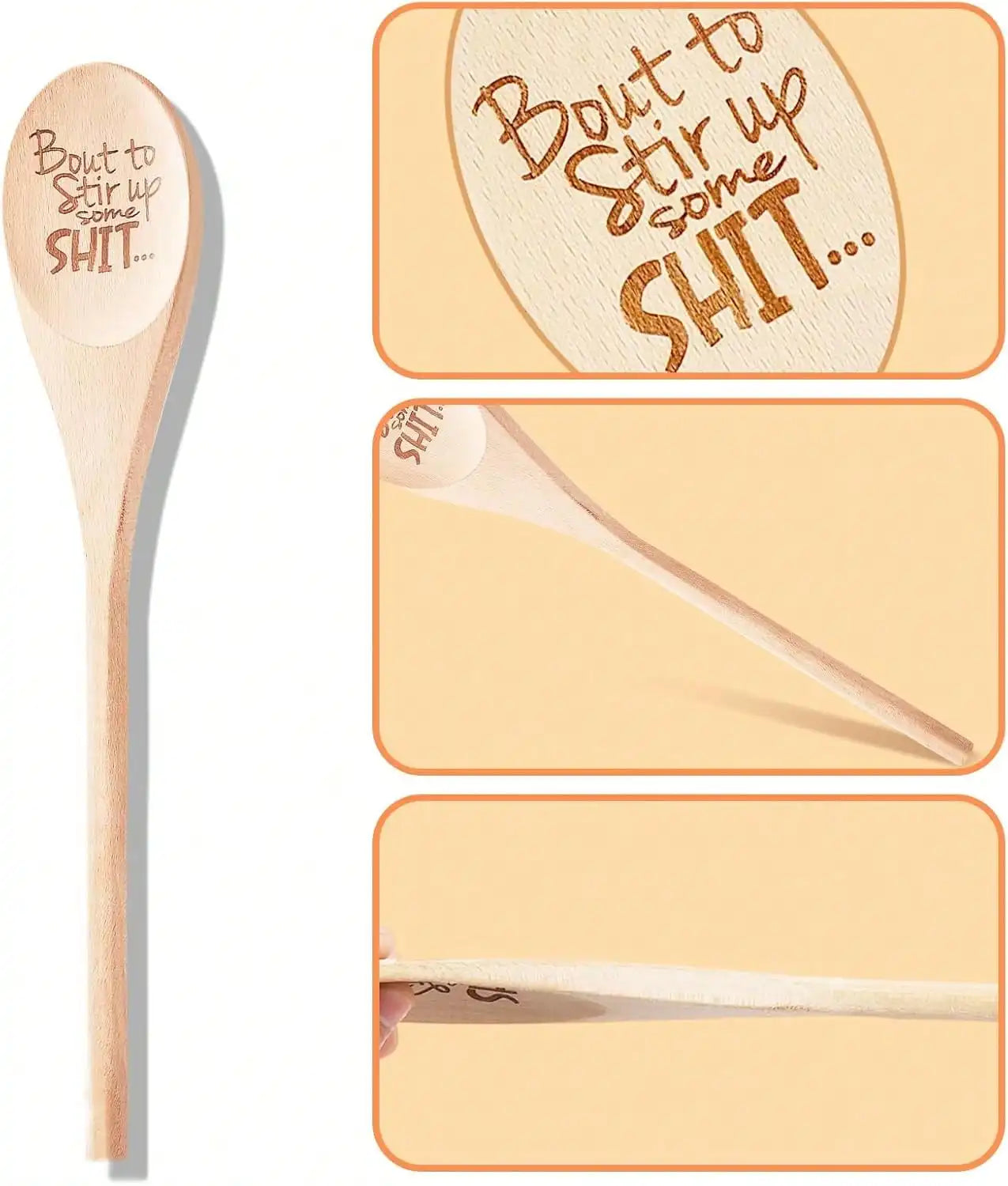 Funny Wooden Spoons Christmas Gift Laser Engraved Personalized Cooking Spoon Long Handle Wooden Kitchen Utensils Housewarming Gifts for Grandma Mother