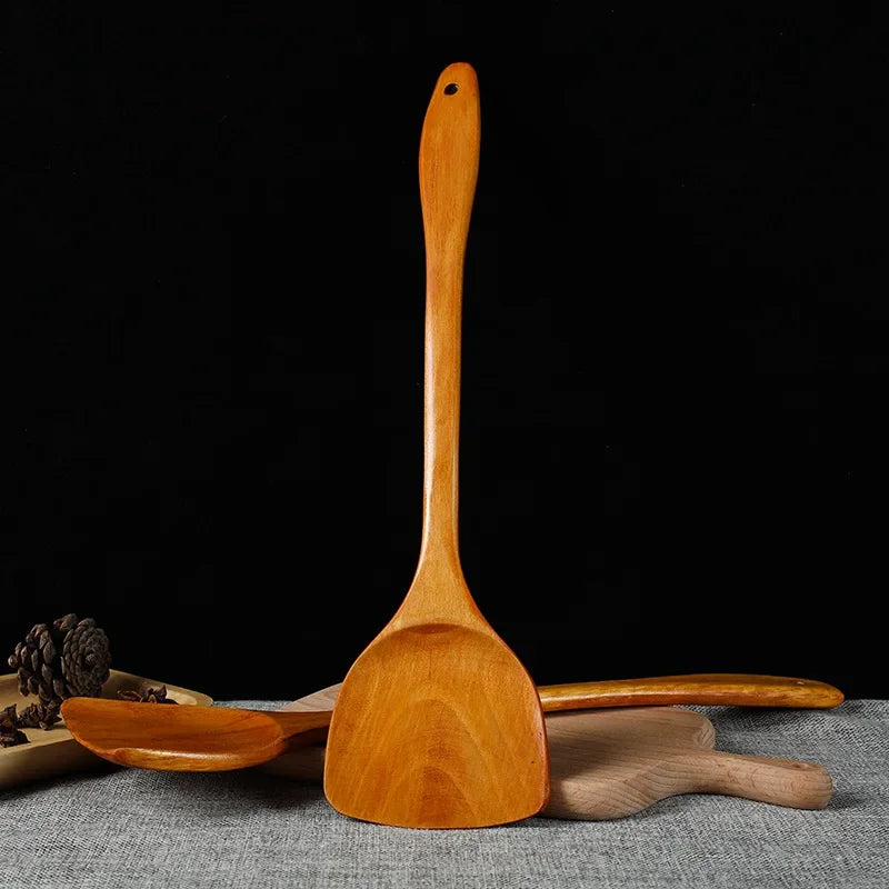 Bamboo and Wood Shovel Chinese Kitchen Spatula 39cm Non Stick Pan Long Handle Wooden Shovel Kitchen Cooking Tools Spatula