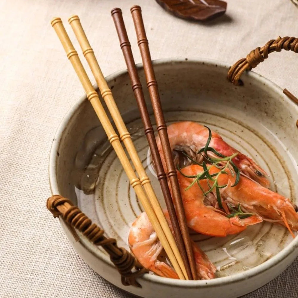 1 Pair High-end Retro Wooden Chopsticks Japanese Style Handmade Sushi Chopsticks Bamboo Shape Solid Color Pointed Chopsticks