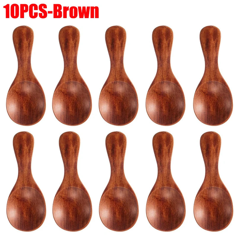 1-10PCS Mini Natural Wooden Spoons Scoop Tea Honey Coffee Condiment Salt Sugar Spoon Cooking Tools Household Kitchen Gadgets