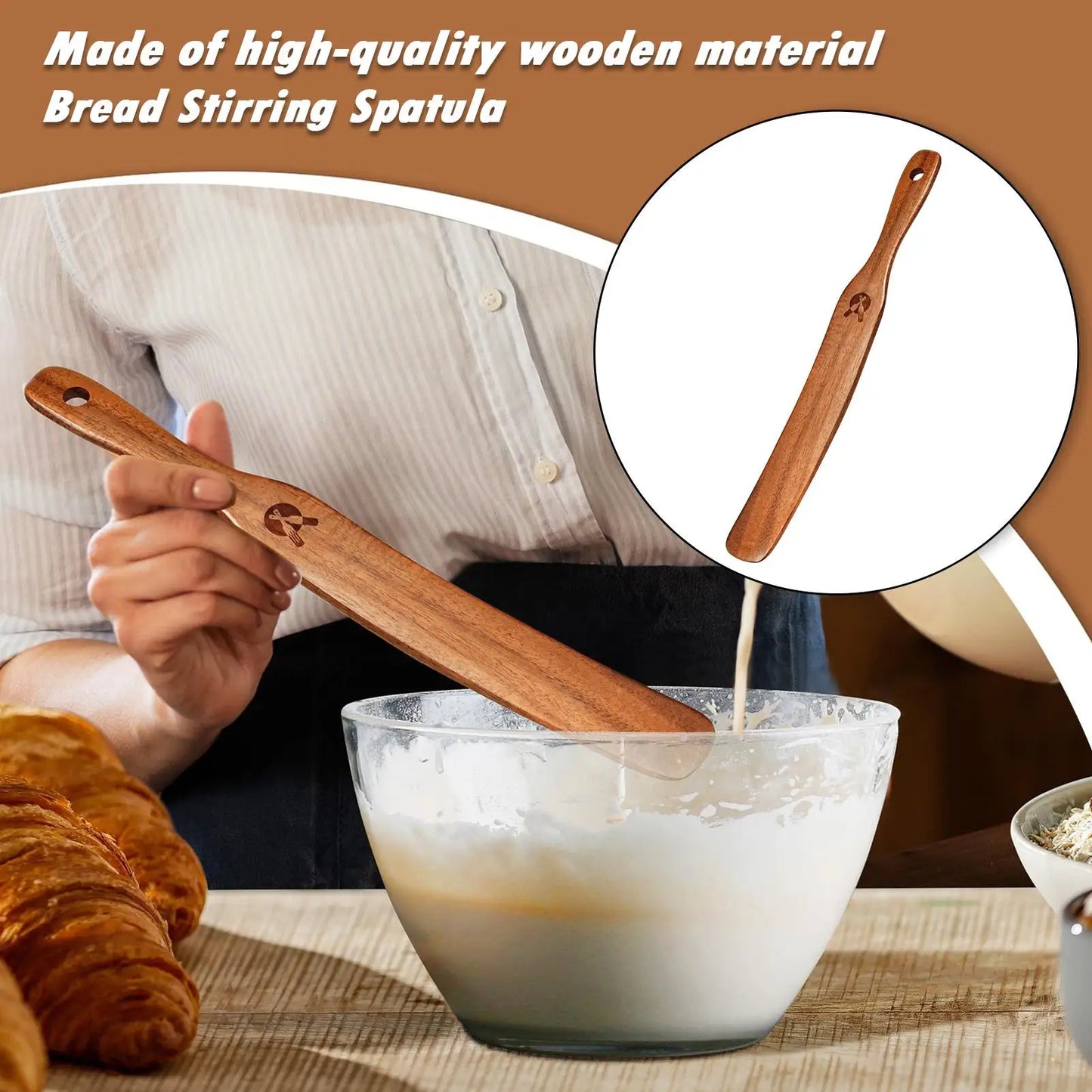 Kitchen Jar Scraping Tool Dough Mixing Flat Stirring Stick Kitchen Jar Scraping Tool Eco-Friendly Wooden Sourdough Starter Mixer