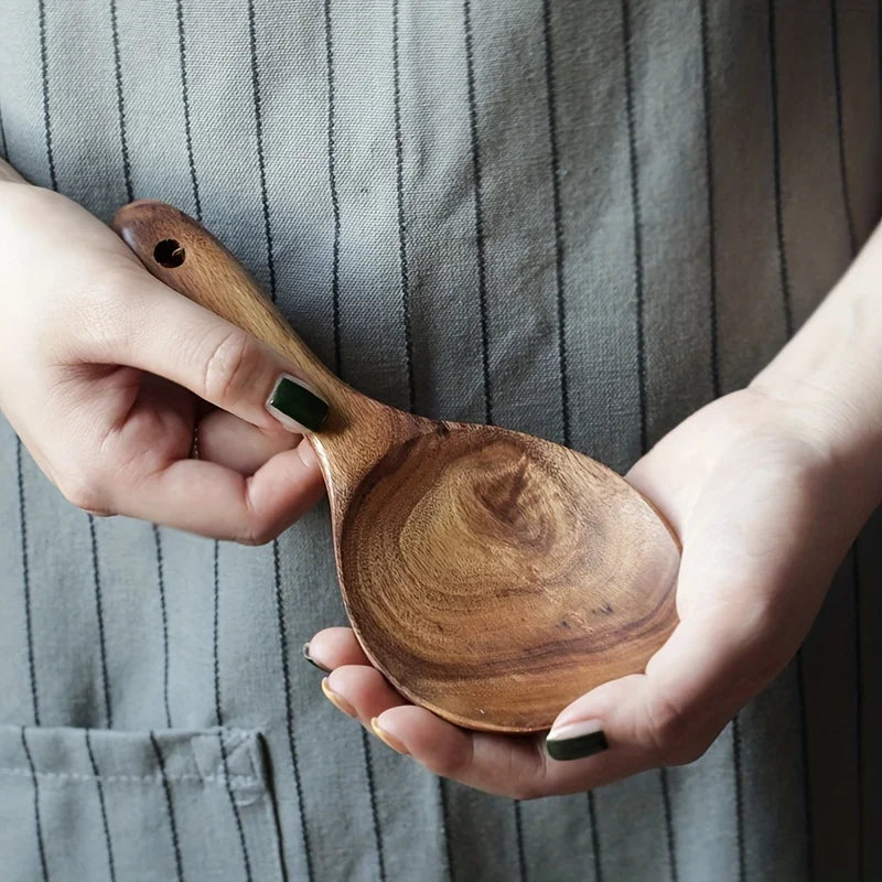 1pc Wood Rice Spoon Rice Paddle Scoop Wooden Kitchen Spoon Ladle Tablespoon Big Serving Spoon Wooden Kitchen Utensils Tableware