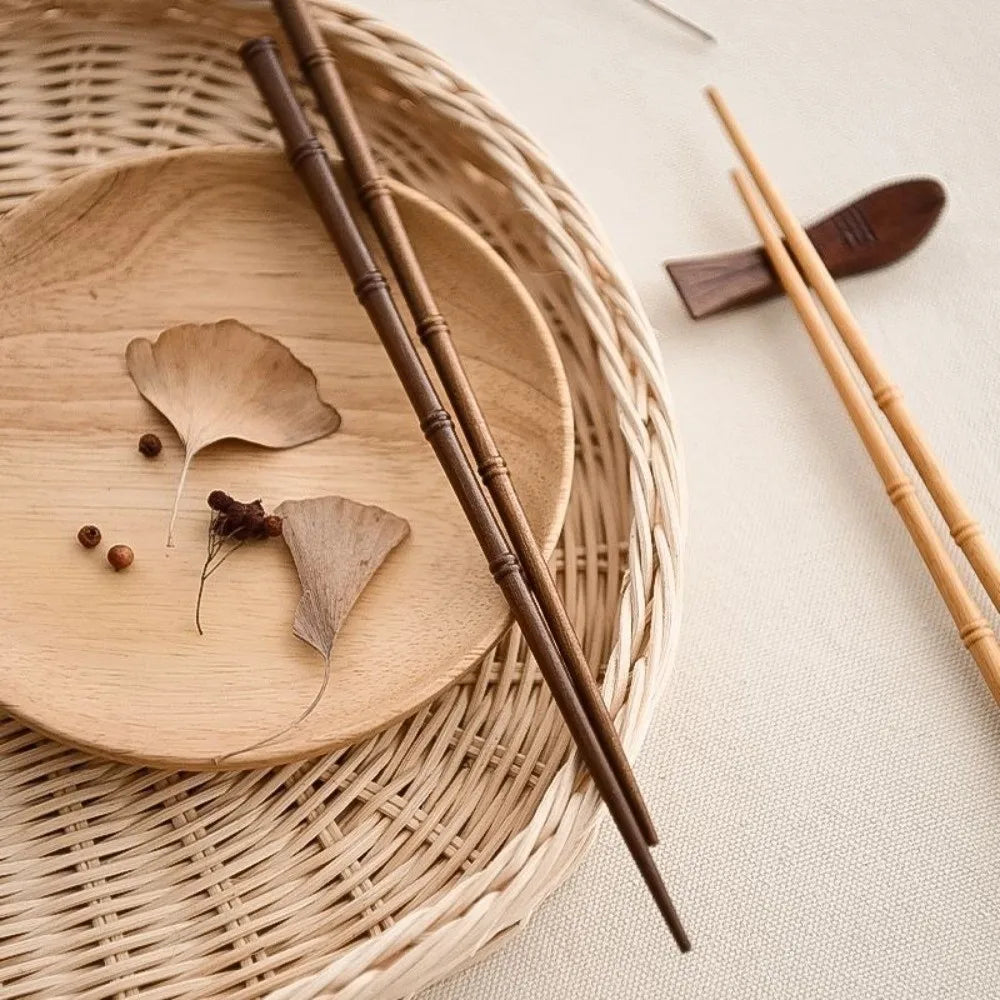 1 Pair High-end Retro Wooden Chopsticks Japanese Style Handmade Sushi Chopsticks Bamboo Shape Solid Color Pointed Chopsticks