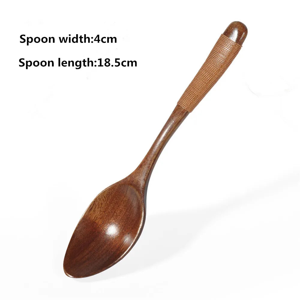 Wrapped Wire Wooden Spoon, Wide-mouth Cooking Spoons, Kitchen Utensil Tool, Soup Teaspoon, Catering ladle, Tableware, 18.5cm