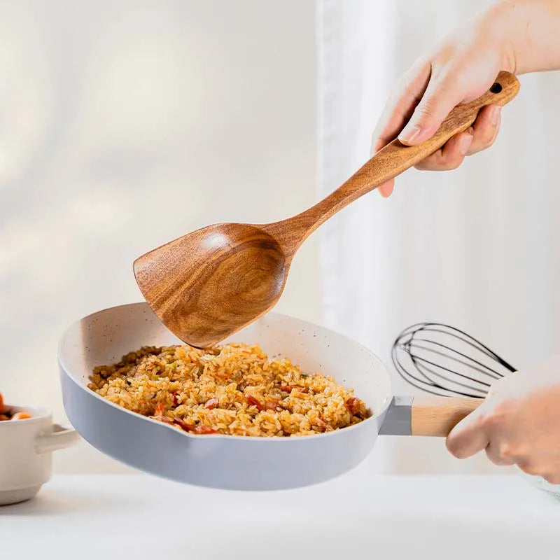 5pcs Wooden Cooking Utensil Set, Non-Scratch Spatulas/Spoons/Ladle, Kitchen Cookware Tools