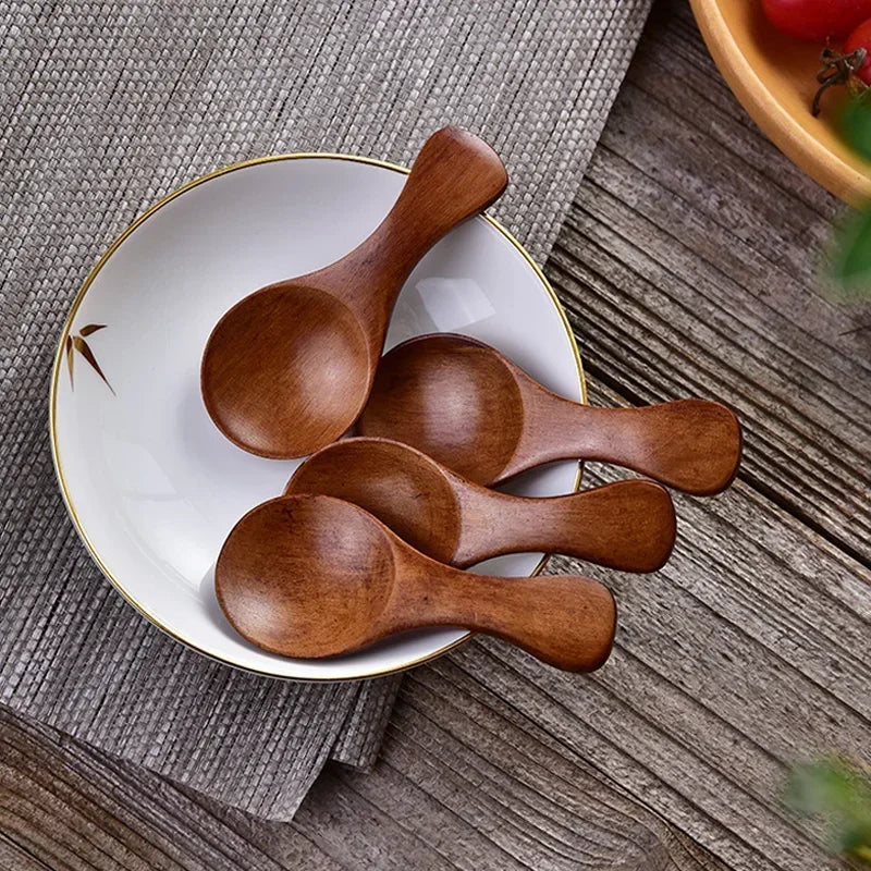 5Pcs Multipurpose Natural Mini Wooden Spice Spoons, Smooth Wood Scoops for Tea Sugar Salt Powder Condiment Jar Kitchen Utensils